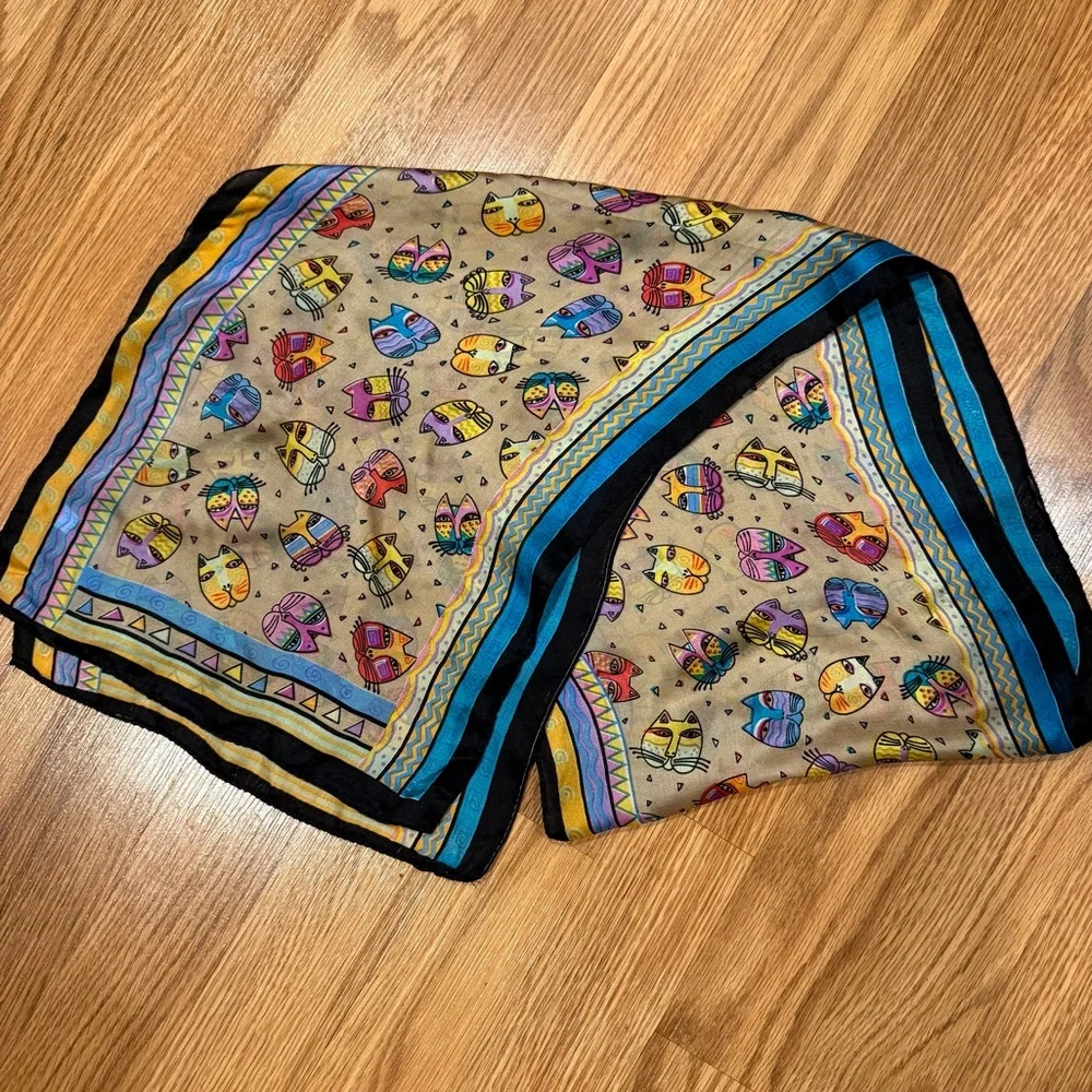 Laurel‎ Burch 100% silk Cat Scarf 54”x10” rectangle